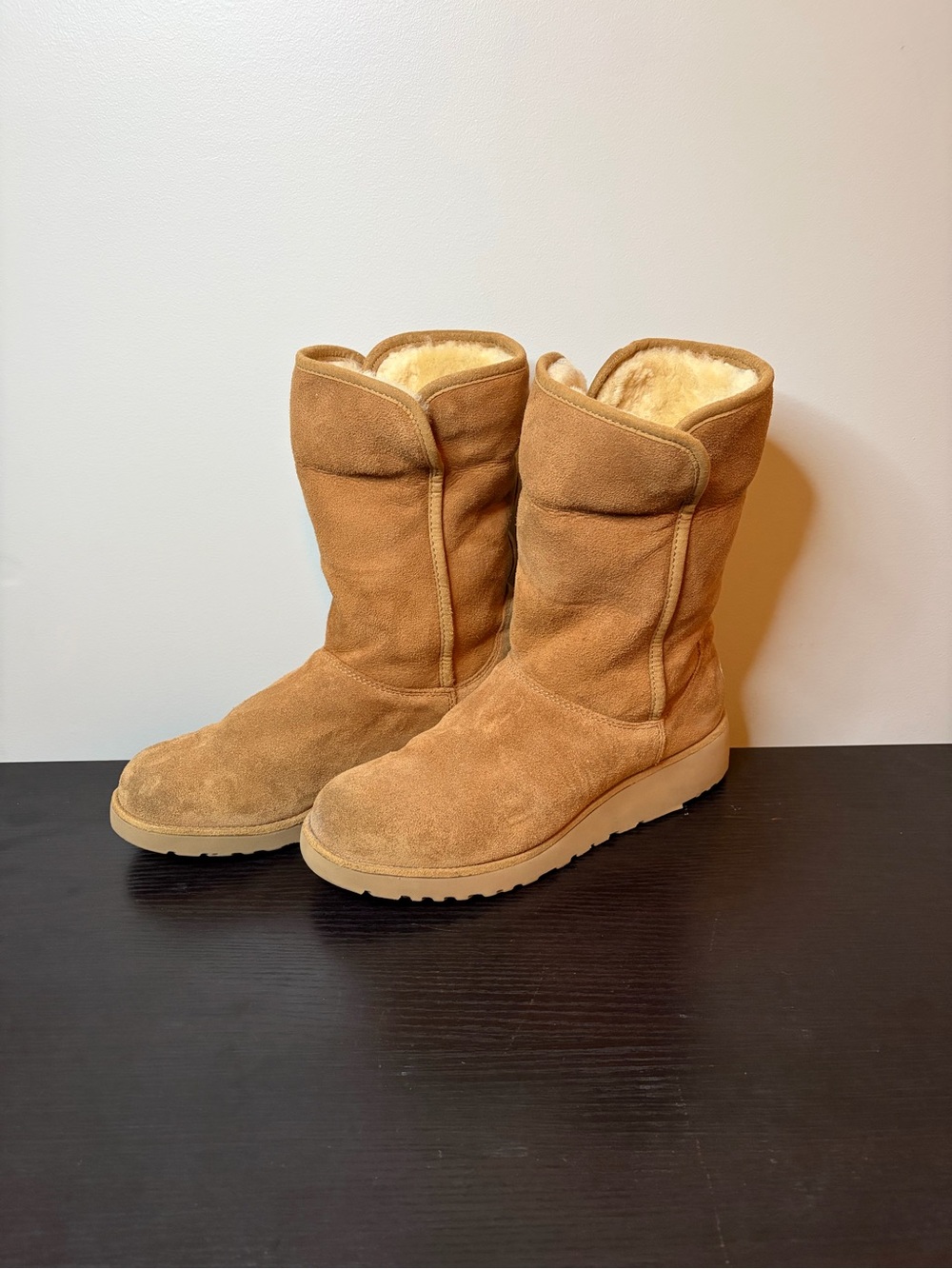 UGG Chestnut Suede Mid-Calf Shearling Boots - Picture 3 of 8
